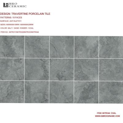 China Rustic Dark Gray Travertine Stone Design Matte Bathroom Porcelain Floor Wall Tiles P4 Anti Slip R11 Indoor Price 60x60 R11 66TR344 for sale