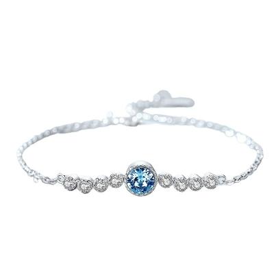 China Fashion Ocean Blue Heart Clear Crystal Wrist Jewelry Sparking Zirconia Solitaire Bracelet S925 Sterling Silver Angelic Jewelry Round-Cut for sale