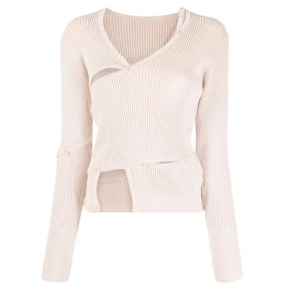 China 2024 New button design anti-shrink ribbed sweater button cardigan custom sweater ladies knitwear for sale