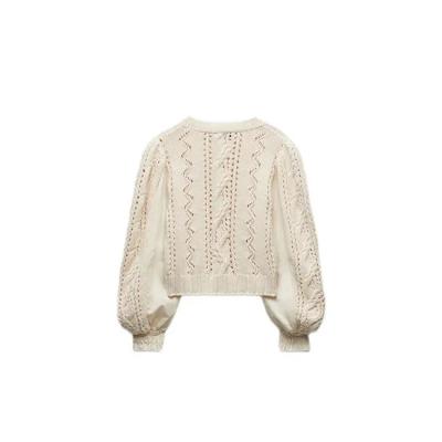 China Ladies Anti-Shrinkage Vintage Knit Cropped Top White Bubble Knit Hand Knit Cable Knit Mesh Slim Knit Casual Sweater for sale