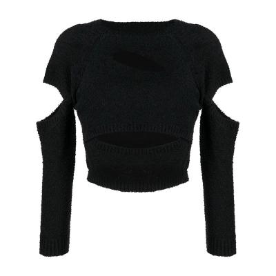 China 2023 factory customized brand cavity knitting women anti-pilling knit cropped top slit slap pullover sweater ladies sweater for sale