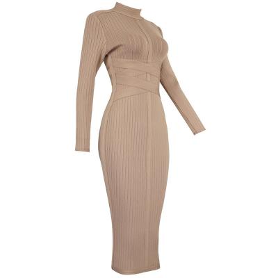 China Anti-Static Women's Dresses Long Sleeve Hip Wrap Bandage Body Dresses Midi Dresses for sale