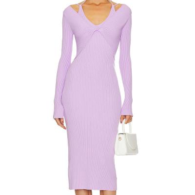 China 2023 New Design Anti-Shrink Crochet Pink Backless Slim Knitted Slim Long Dress for sale