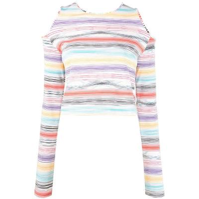 China 2023 Autumn Fashion Custom Anti-Shrink Spring and Yarn Dyed 100% Cotton Women's Long Sleeve Striped T-Shirt Polo Neck for sale