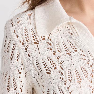 China OEM Solid Color 2024 Custom Anti-Shrink Cavity Knit Loose Casual Cardigan Women's Slim Short Blouse Long Sleeve Straight Short Sleeve for sale