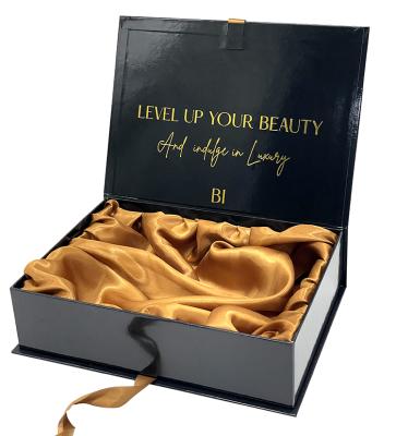 China Recycled Materials Luxury Custom Logo Wig Gift Box With Satin Lining Hair Bundles Extension Packaging Cardboard Beauty Box For Apparel for sale