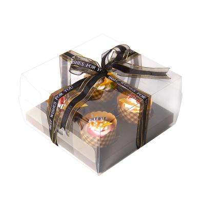 China Recycled Materials 2 Clear Cupcake Box Muffin Cake Box Packaging 4 6 12 With Ribbon Dessert Food Box For Bakery Macaron Chocolates With Logo Print for sale