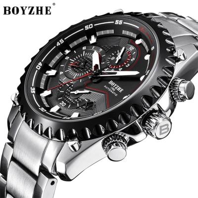 China Hot sale 2020 date BOYZHE movememnt private label watch automatic luminous waterproof mechanical skeleton watch watch for sale