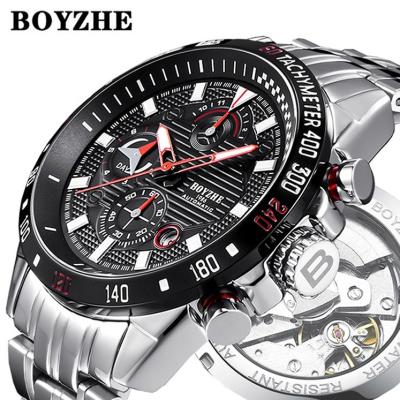 China Automatic Date BOYZHE Men Watch Black Dial 30M Waterproof Mechanical Movement Automatic Tourbillon Wrist Watch for sale