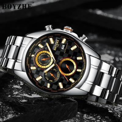 China Date BOYZHE Fashion Design Black Dial Auto Calendar Full Automatic Private Label Mens Watches for sale