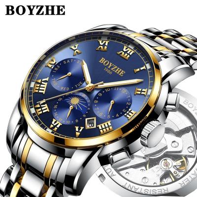 China Boyzhe Date Brand Logo Tourbillon Automatic Movement Custom Automatic Watches Mechanical Watch for sale