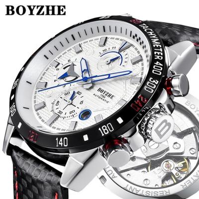 China BOYZHE Automatic Date Brand Mechanical Man Genuine Leather Waterproof Luminous Automatic Wrist Watch for sale