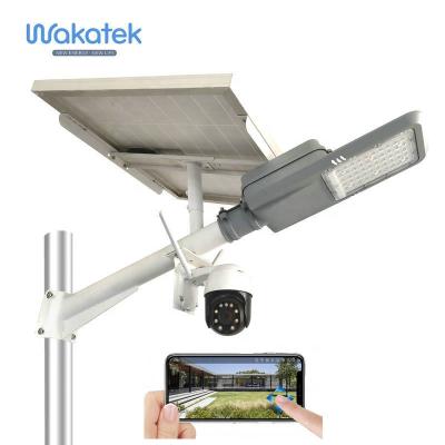 China ROAD WAKATEK 100w 200W solar street light with 4G WIFI all in two solar light with cctv camera for sale