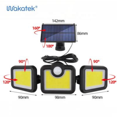 China WAKATEK Outdoor Solar Garden Motion Sensor Light Three Heads Garden Solar Wall Spot Lights for sale