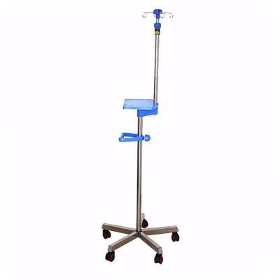 China Adjustable Wheel Stainless Steel Full Height Infusion Rack With Hand Rest And Tray for sale