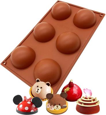 China 6 Holes Viable L Half Size Cocoa Chocolate Bomb Cake Jelly Making Mold 3D Silicone Hot Handmade Sphere Molds for sale