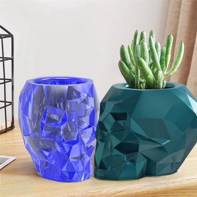 China Viable Faceted Mold DIY Crystal Epoxy Resin Skull Pen Holder Succulent Flower Pot Silicone Mold for sale