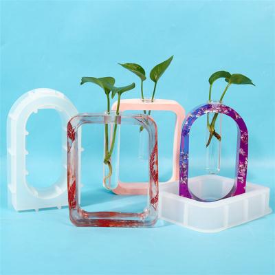 China Silicone Hydroponic Bracket Test Tube Vase Mold Rectangle Epoxy Resin Mold Viable Oval Arch Flower Pot for sale