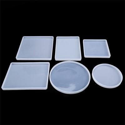 China DIY 3D Viable Custom Round Square Square Epoxy Silicone Resin Tray Heart Shape Cloud Coaster Molds for sale