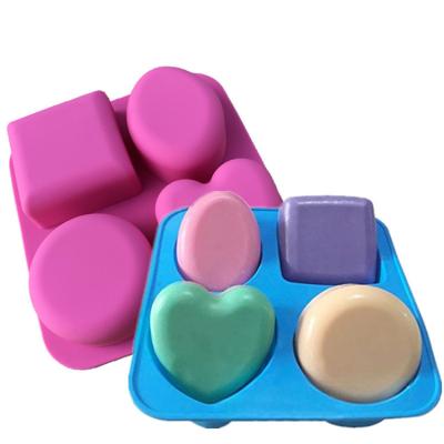 China Oval Circle Soap Silicone Mold 4 Hole Viable Heart Square Handmade Soap Mold for sale