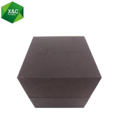 China Recyclable Custom Black Luxury Embossed Paper Cube In Place Packaging Box With Foam Insert for sale