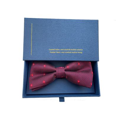 China Recyclable Custom Luxury Blue Bow Tie Packaging Paper Gift Box With Drawer for sale