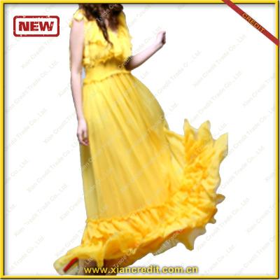 China Anti-Wrinkle Muslim Maxi Dress Sleeveless Yellow Dress for sale