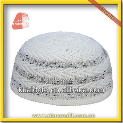 China Striped 100% Cotton High Quality Knitted Crochet Muslim Prayer Hats, Islamic Prayer Hats For Sale KDTCP002 for sale