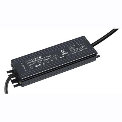 China Outdoor Lighting LED Driver 2023 60 Watt Power IP67 Waterproof Adapter 100V-260V AC Transformer Power Supply To DC 12V Low Voltage Output for sale