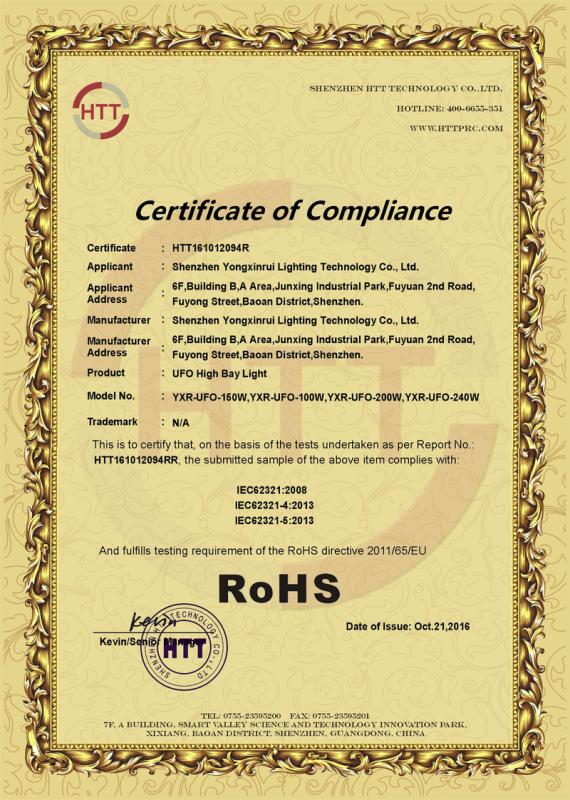 RoHS - Shenzhen Yongxinrui Lighting Technology Co., Limited