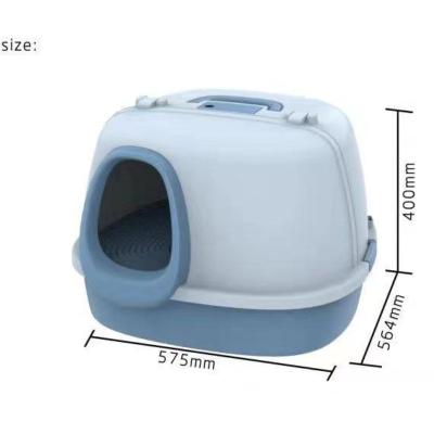 China Blue Plastic Cat Litter Box OEM ODM Covered Kitty Litter Box for sale