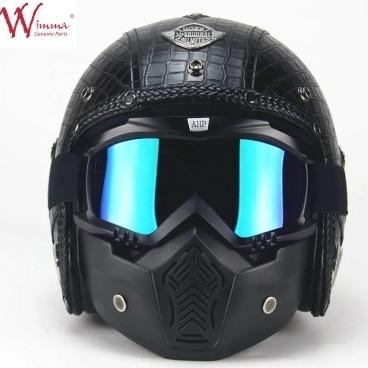 China Good Quality Imitation Crocodile Skin Retro Full Face Motorcycle Helmet With Removable Eyeglass for sale