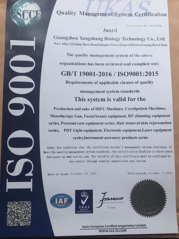 ISO9001 - Guangzhou Yangshang Biology Technology Co., Ltd.