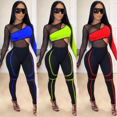 China Factory Price Cavity Wear Club Clothing Anti-Static Mesh Transparent Two Pieces Sexy Women Pants Set Sexy Women Clothing for sale