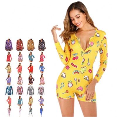 China Hot Sale QUICK DRY All Over Printed Adult Stretchy Pajamas Onesie Nightgowns Women Overalls Rompers Womens Long Sleeve Luxury Sleepwear for sale