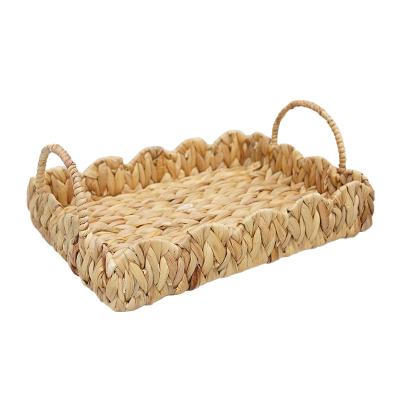 China Viable Home Decorative Water Hyacinth Basket With Handle from Tray Woven Picnic Food Basket for sale