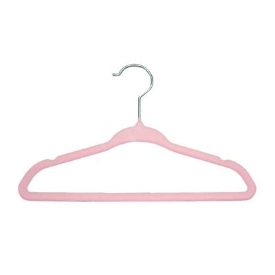 China Durable Custom Pink Logo Space Saving Non Slip Coat Clothes Flock Hangers for sale