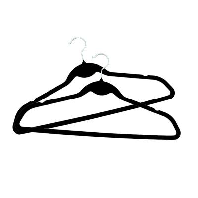 China Durable Wholesale Cheap Nylon Clothes Hanger Suit Coat Coat Coat Non-slip Black Flocking Hangers for sale