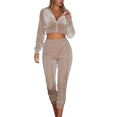 China Drop Shipping Cotton 2 Piece Set Women Single Velvet Thick Breathable Empty Sweatsuit Jogging Suit Tracksuit Women for sale