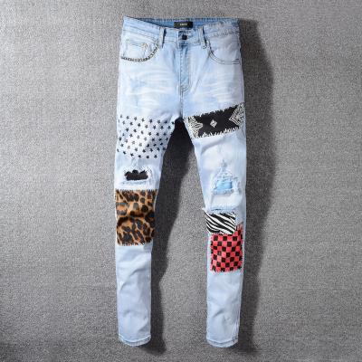 China Fashion QUICK DRY men's high street patch ripped jeans slim fit pants stretch skinny patchwork jeans for men for sale