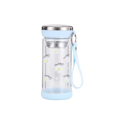 China Double-Layer Cup Of Foreign Trade Viable Students, Glass Cool And Insulated, Tea Making With Tea Strainer And Rope Water Bottle for sale