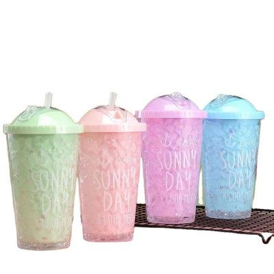 China Korean Red Online Viable Double Layer Summer Ice Cup With Straw Fantasy Plastic Water Cup Couples Student Summer Juice Ice Cup for sale