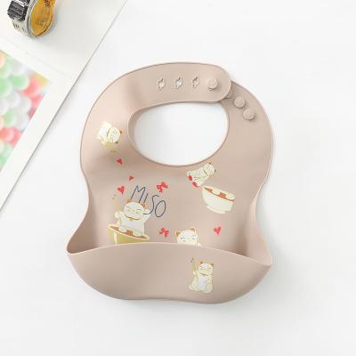 China Solid Color Washable Smart Custom Cartoon Printing Round Shapes Silicone Baby Bibs for sale