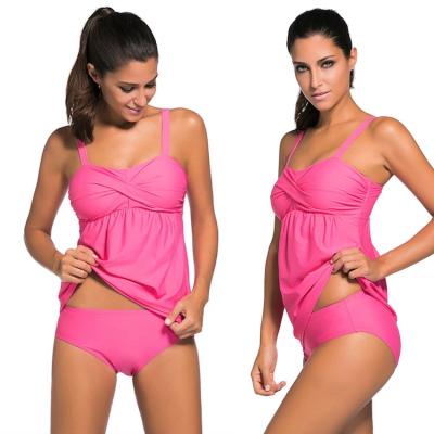 China Breathable Factory Logo Plus Size Tankini Swimwear Custom Made, In Stock Solid Pink 2 Piece Cover Up Tankini Sets, Loose Fit Swimwear for sale