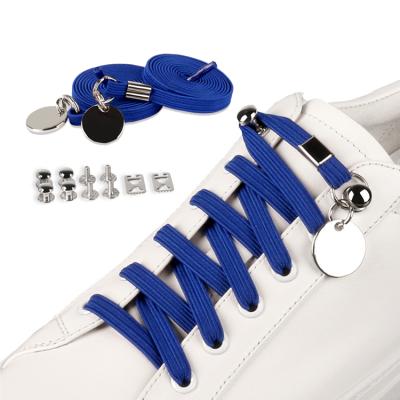 China Super Elasticity IN STOCK One-Handed Easy Tie Laces With Metal Lock , Flat Elastic Sneakers Safety Quick Laces for sale