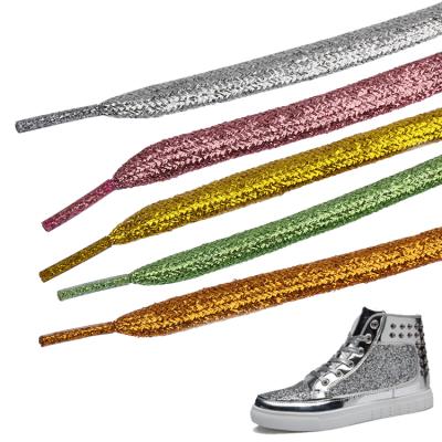 China Premium Shiny Laces Colorful Flat Metallic Glitter Flat Laces Shape Bling Shoe Lace Shoe Strings for sale