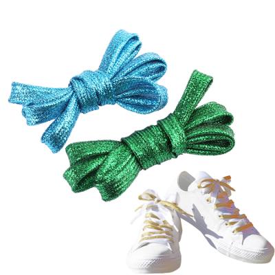 China Morecredit 110cm flat glitter shoe laces for new and hot trend metallic glitter flat laces factory for sale