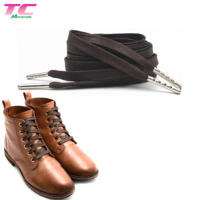 China Factory Price 7mm Flat Waxed Cotton Shoe Laces With Metal Tips, Wholesale Exclusive New Style 100cm Shoe Laces for sale