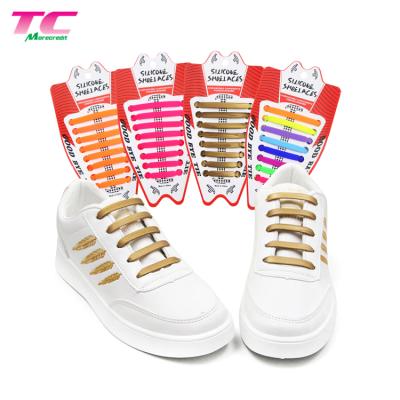 China Best Selling 16Pcs Flat Rubber Flat No Tie Shoe Laces Rainbow Easy Fix Silicone Lazy Laces for sale