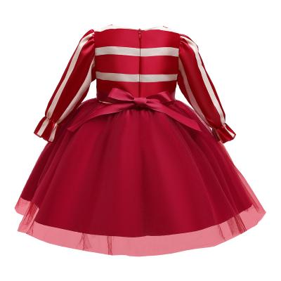 China Regular China 2021 Made Kids Ball Gown Autumn Christmas Strip Wedding Long Sleeve Mask Princess Party Dresses for sale